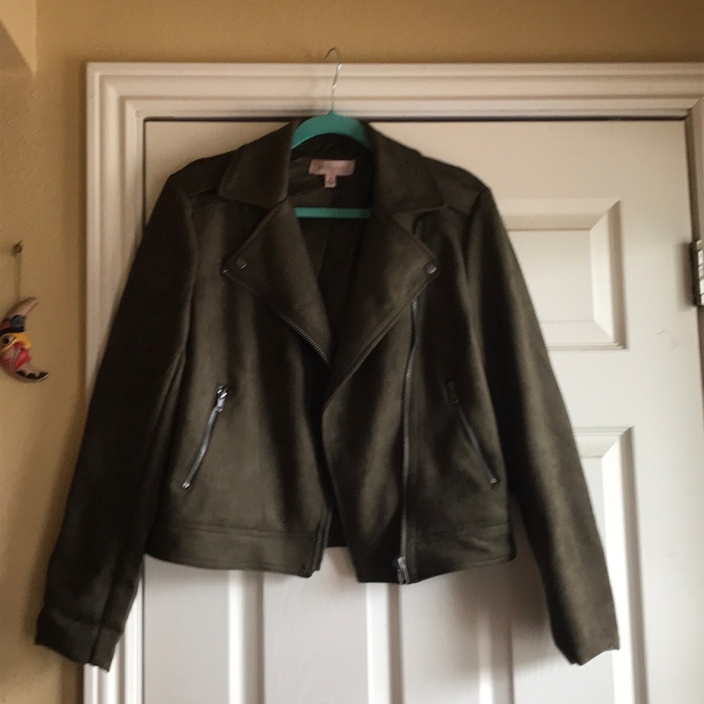 Philosophy Faux Suede Moto Jacket Olive Green M